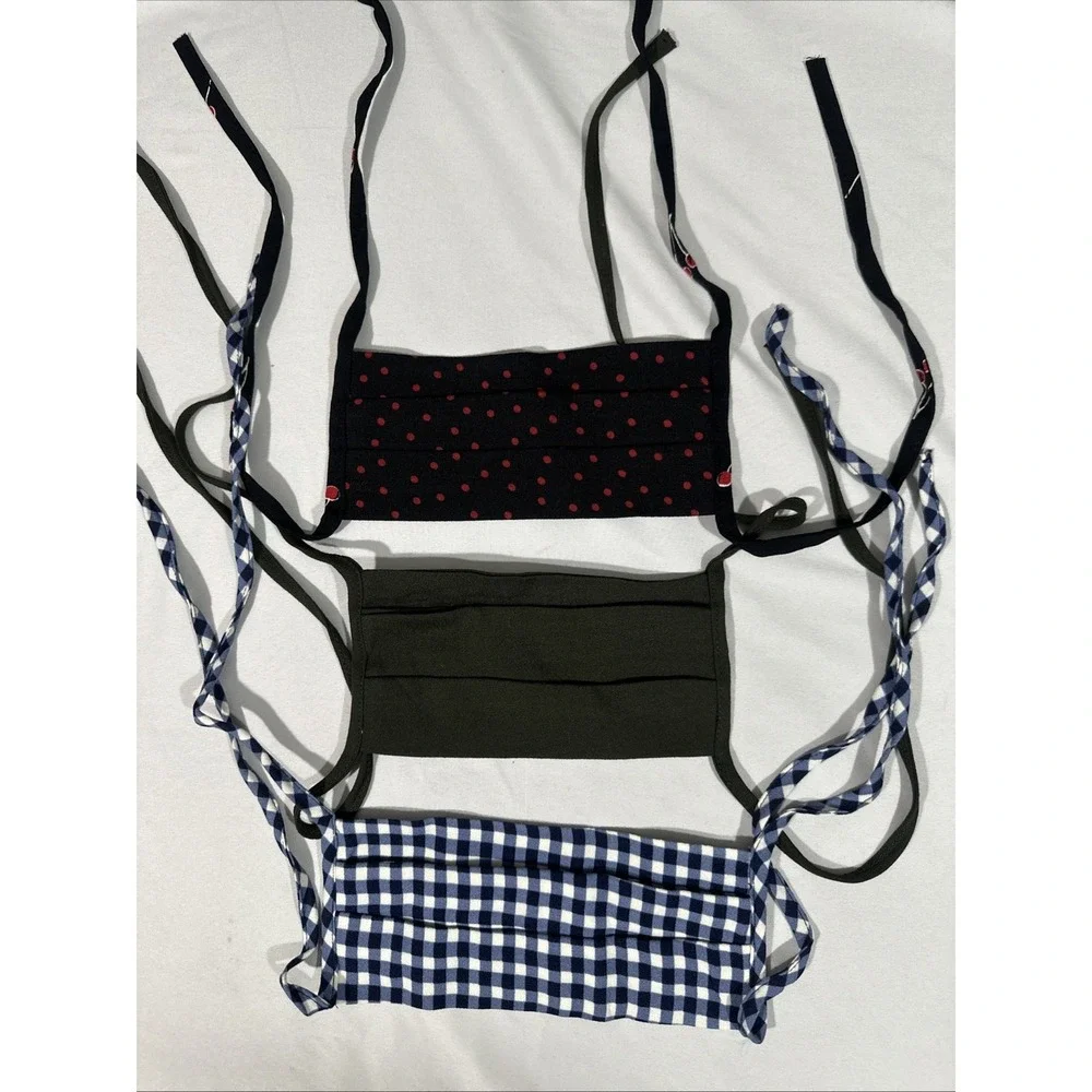 NEW Reformation Face Mask [ 3 Piece ] Blue Gingham + Dots + Olive Green #T2186
